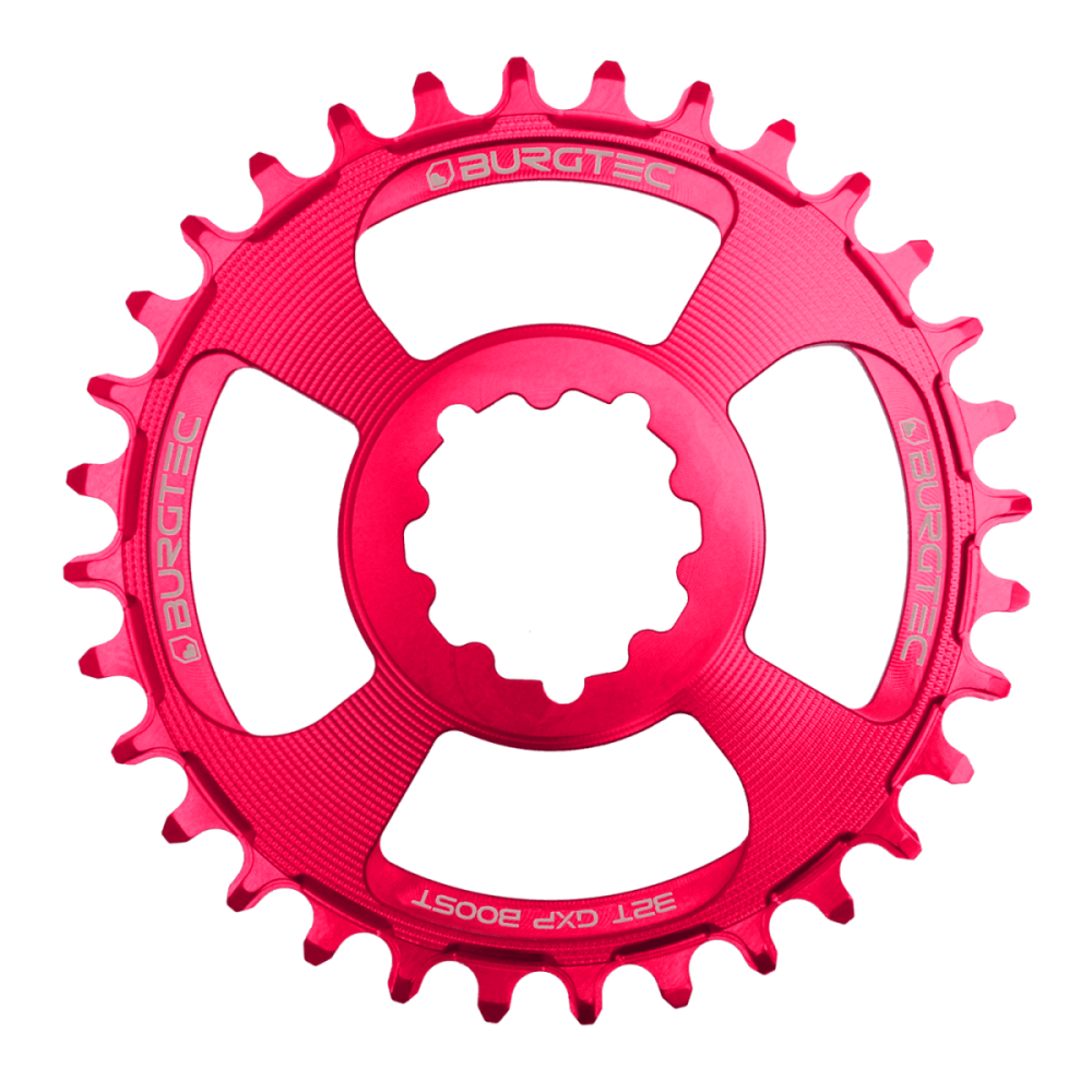 Burgtec 3mm Offset Thick Thin Chainring for SRAM 3-Bolt - 32T - Toxic Barbie Pink
